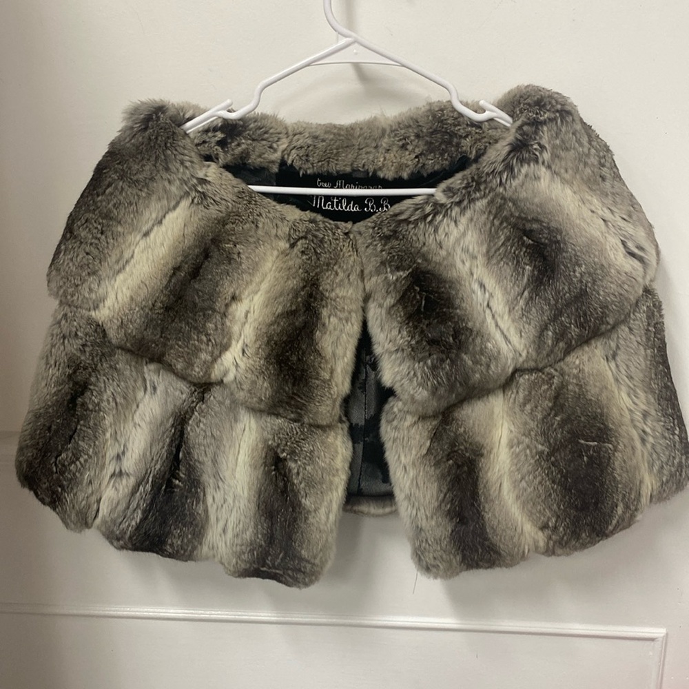 Striped rabbit fur cape